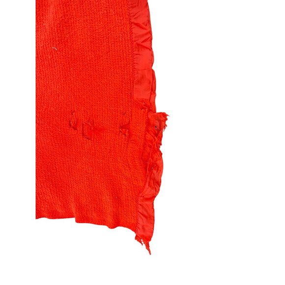Vntg JCPenney orange Satin Border Woven Fabric Blanket Movie/Play Prop Pet Mat - Picture 9 of 13